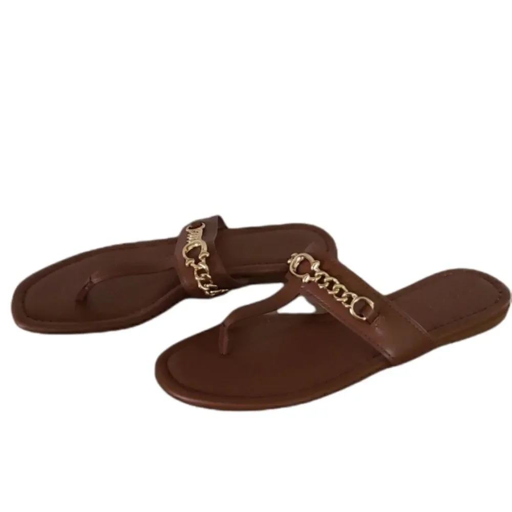 Coach T-Strap Flats With Gold Accent